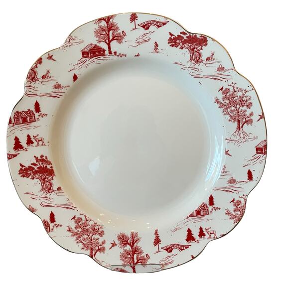 4pc Grace Teaware Christmas Dinner Plates Holiday Red Winter Village Toile 11in - Picture 2 of 16